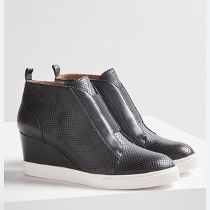 Paolo Perforated Black Wedges with White Sole